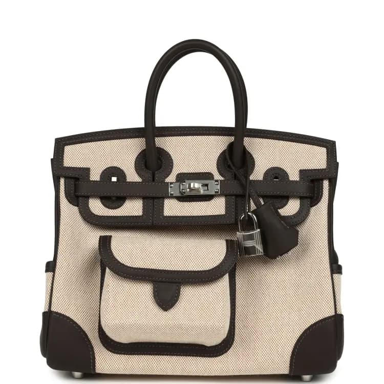 Hermes Birkin Cargo 25 Ecru-Beige Toile H Canvas and Bai Brun Swift Palladium Hardware